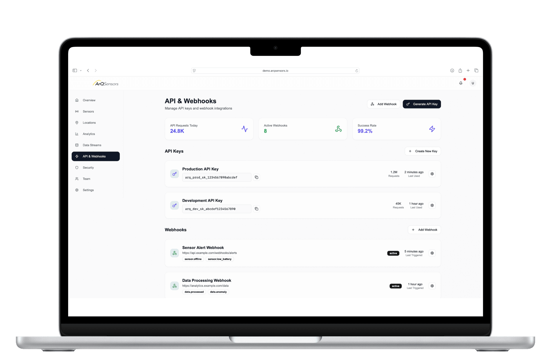 ArQSensors dashboard mockup